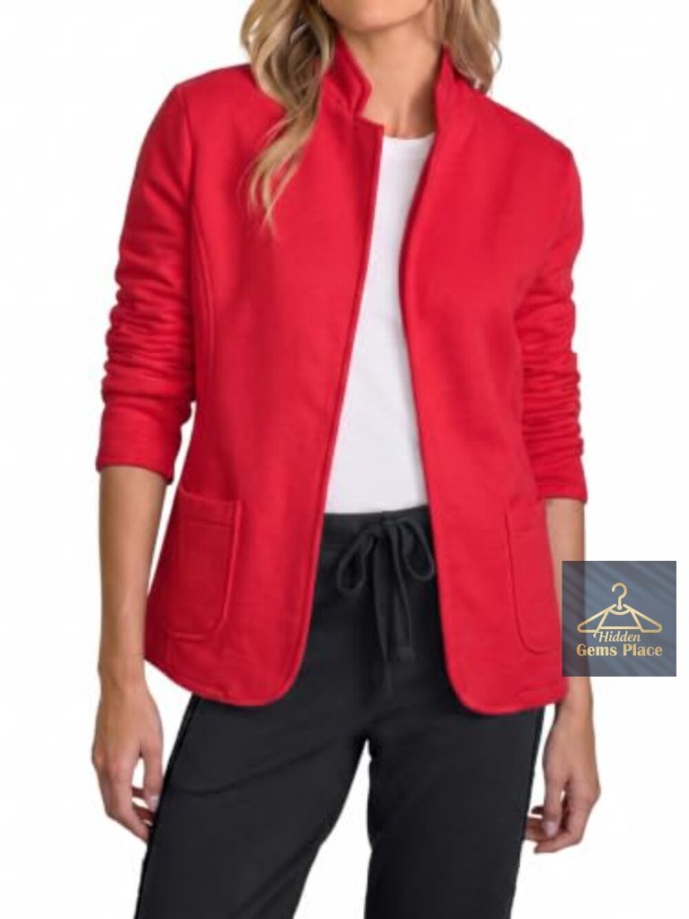 Women's Sweatshirt Blazer Open Front Notch Lapel Casual Suit Jacket